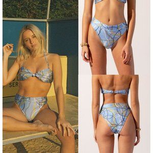 NWT SUBBO Blue Super High Cut Bikini Bottom XS Sailor Chain Print 2 Piece Swim